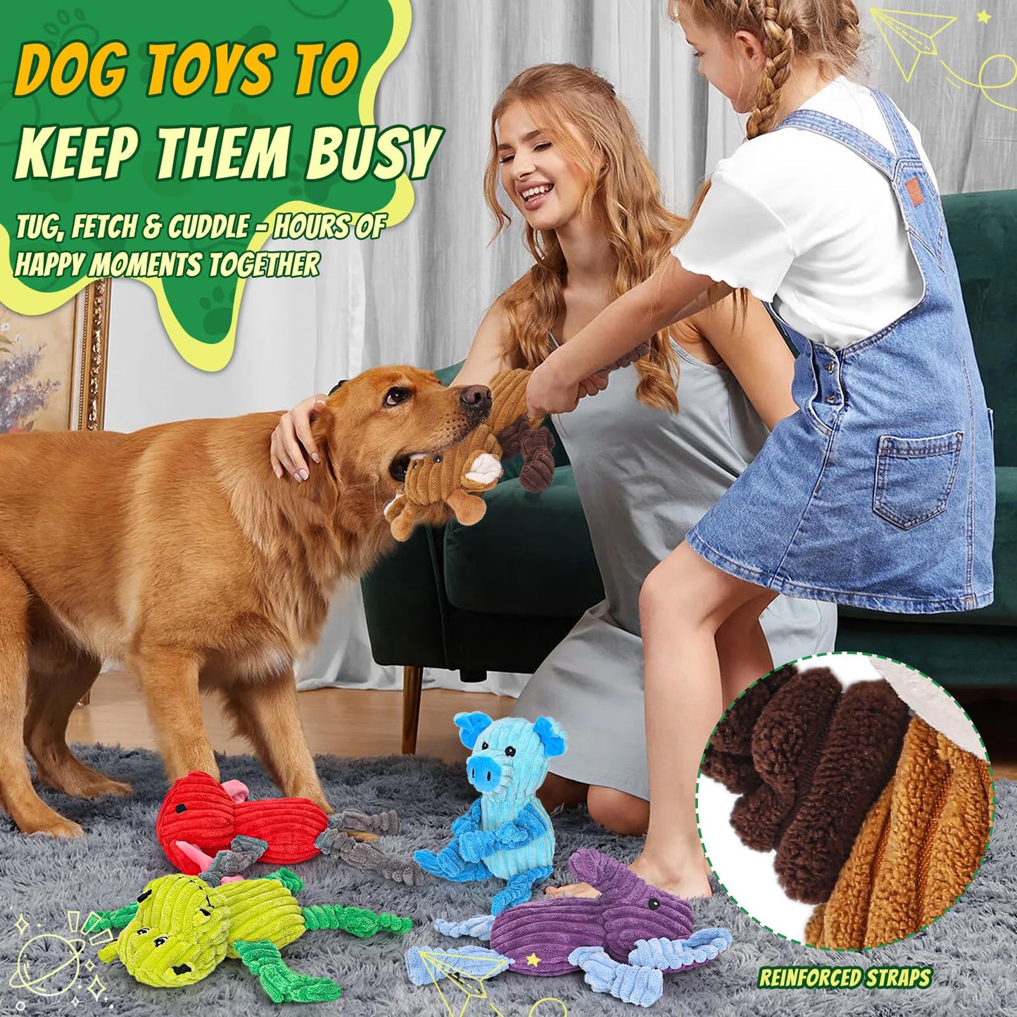5-Pack Squeaky Plush Dog Toy Bundle Durable