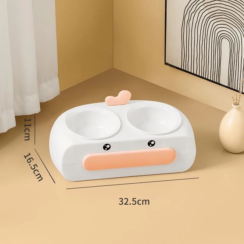 Duck Design Double Pet Feeding Bowl Food Water Tray