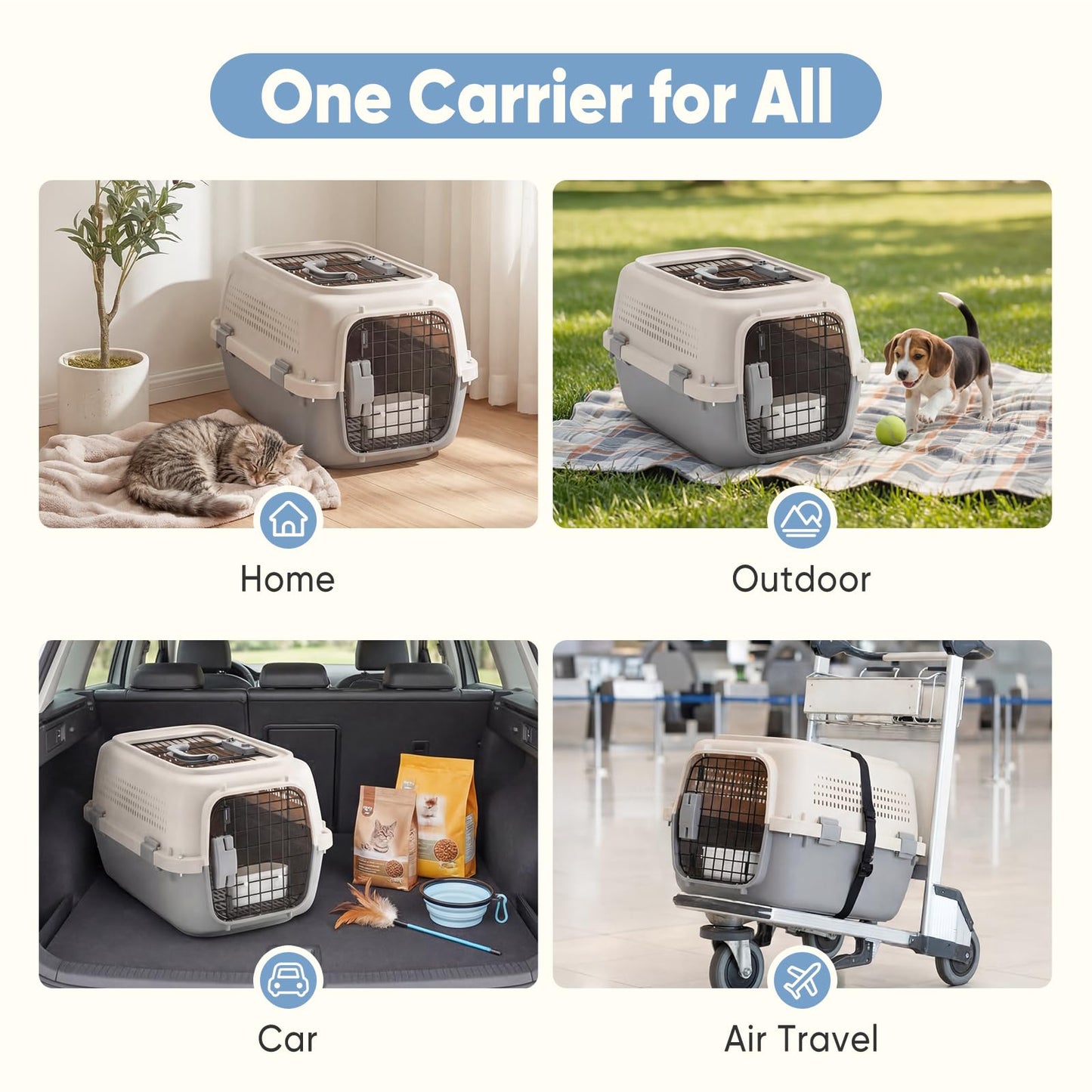 Airline Approved Pet Carrier Crate with Secure Wire Doors