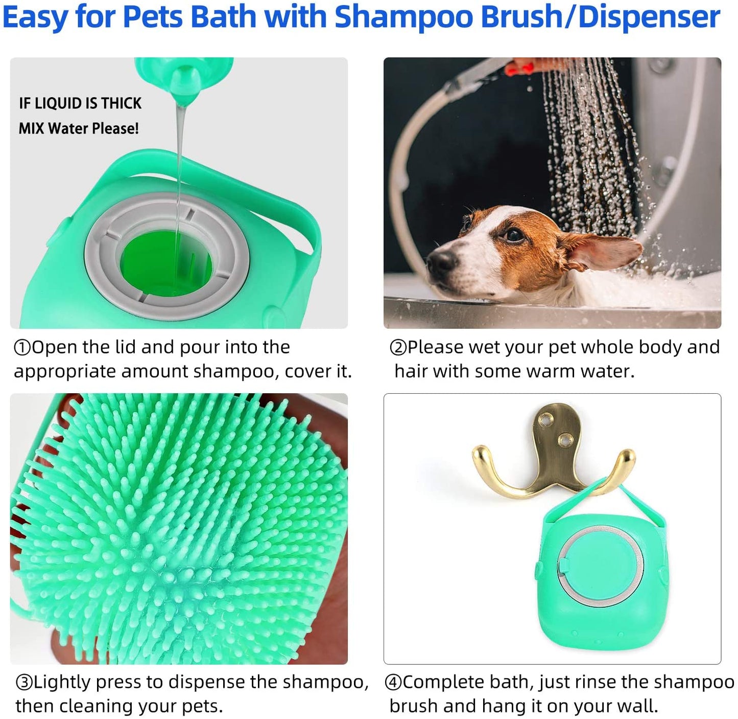 Silicone Pet Shampoo Massage Brush for Dogs Cats Bathing