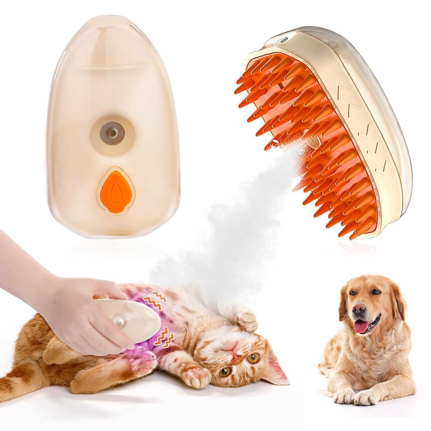 Cat Steam Grooming Brush 4-in-1 Shedding Massage Tool