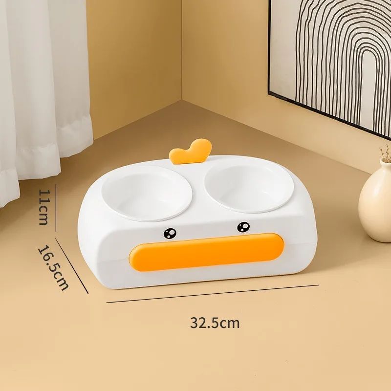 Duck Design Double Pet Feeding Bowl Food Water Tray