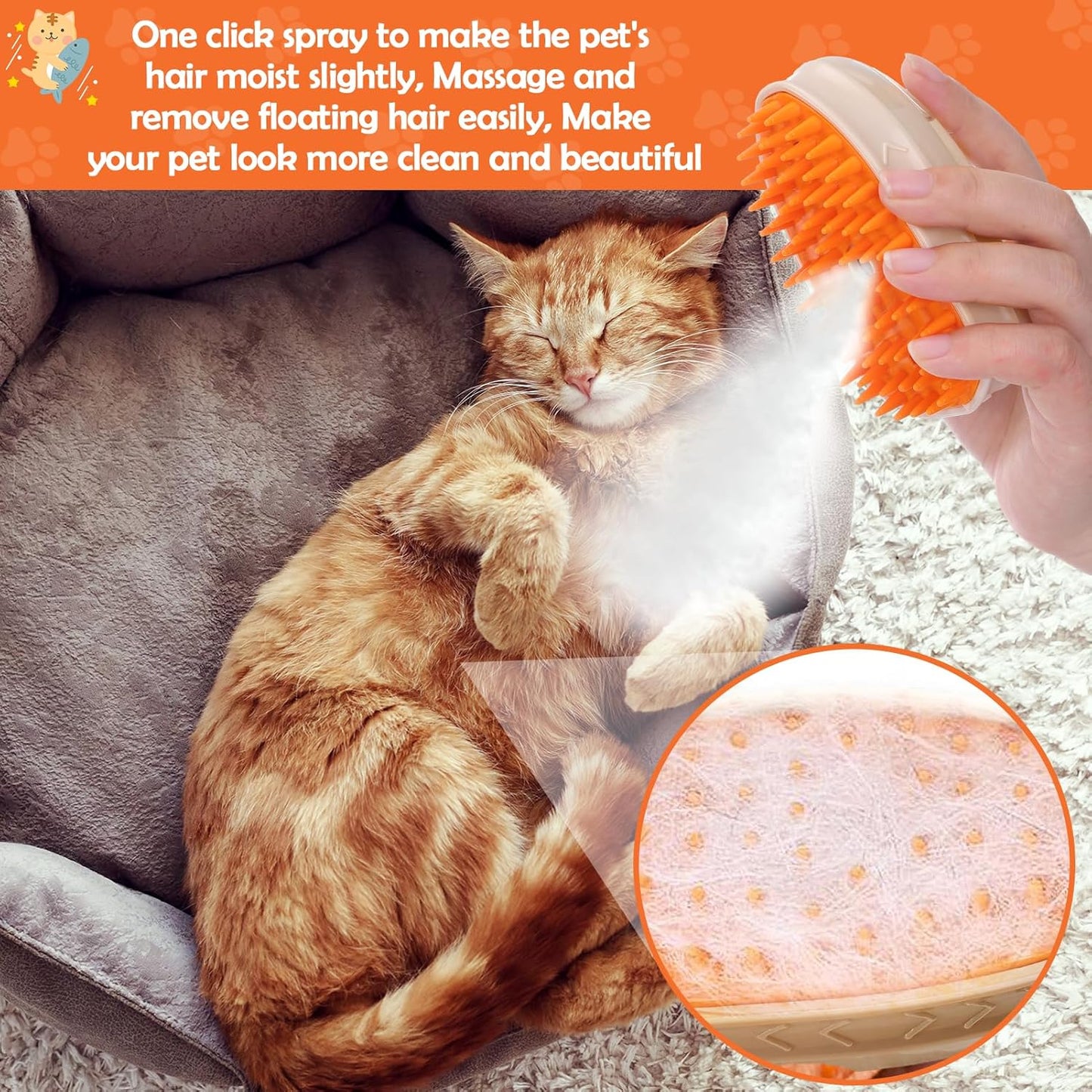 Cat Steam Grooming Brush 4-in-1 Shedding Massage Tool