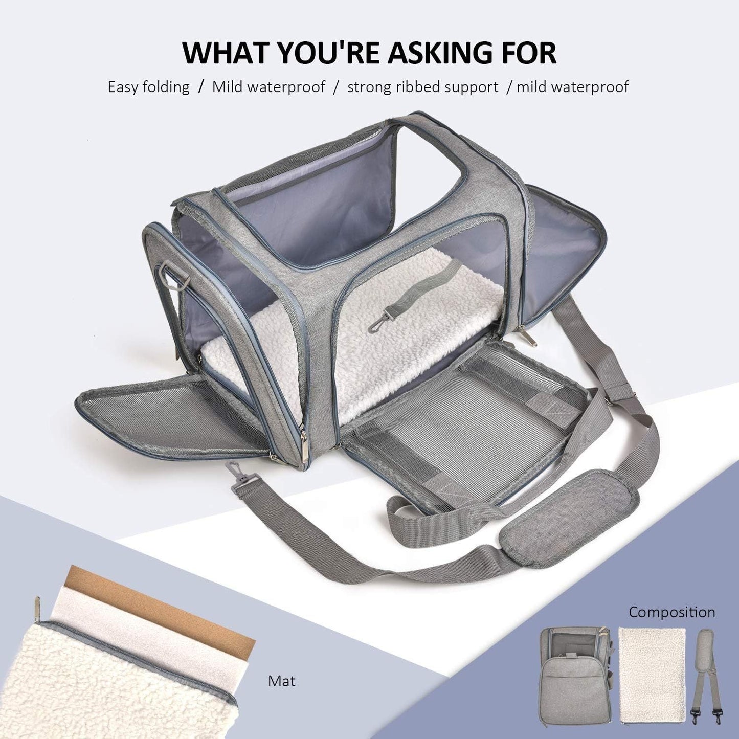 Soft Sided Collapsible Pet Carrier for Small Dogs Cats