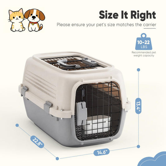 Airline Approved Pet Carrier Crate with Secure Wire Doors