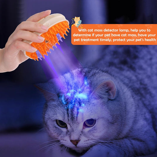 Cat Steam Grooming Brush 4-in-1 Shedding Massage Tool