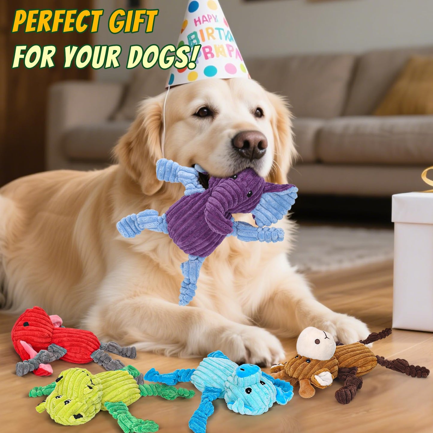 5-Pack Squeaky Plush Dog Toy Bundle Durable