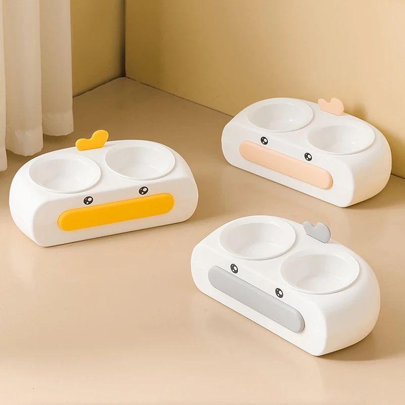 Duck Design Double Pet Feeding Bowl Food Water Tray