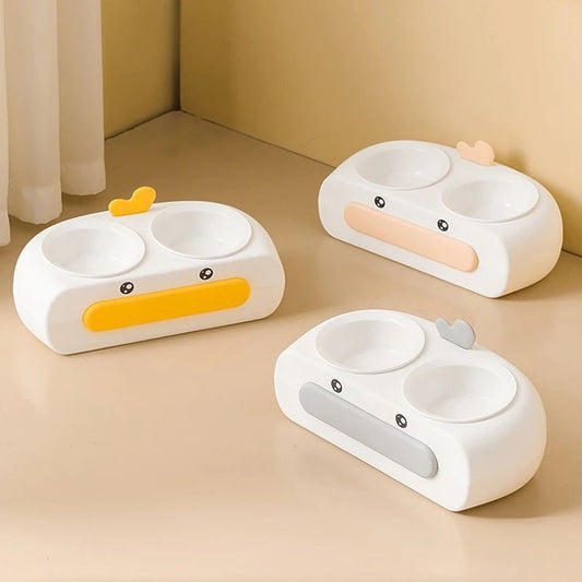Duck Design Double Pet Feeding Bowl Food Water Tray