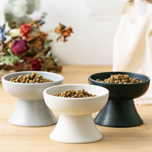 Japanese Style Elevated Ceramic Pet Bowl for Cats