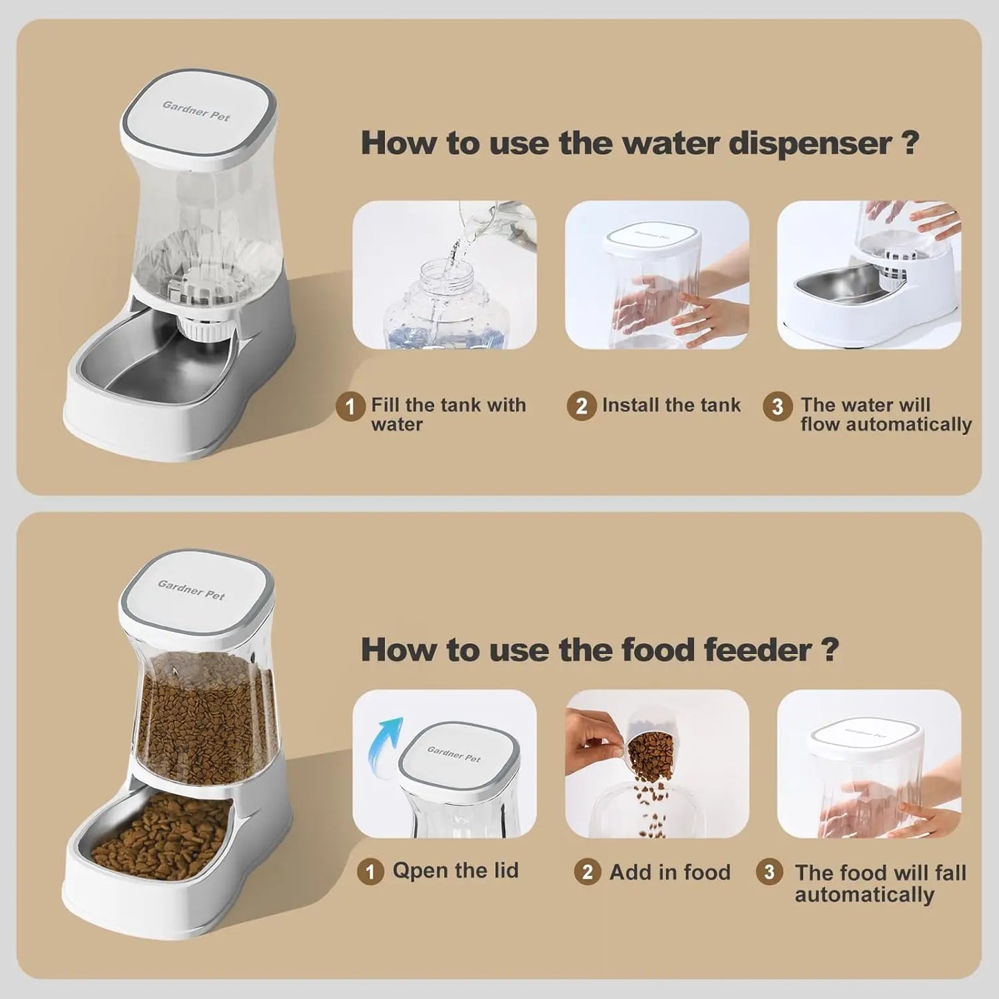 Automatic Pet Feeder Water Dispenser Set Stainless Steel Bowls