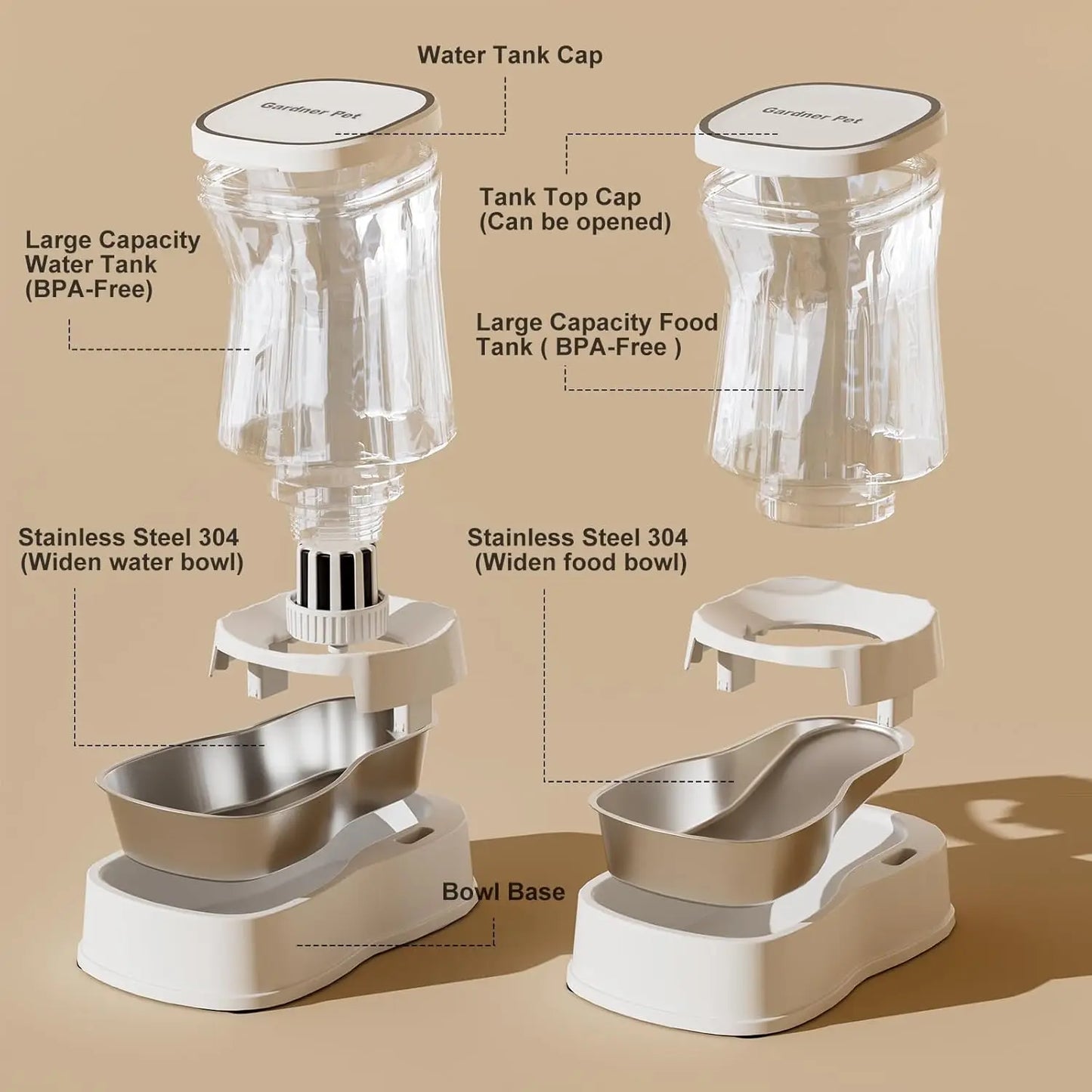 Automatic Pet Feeder Water Dispenser Set Stainless Steel Bowls