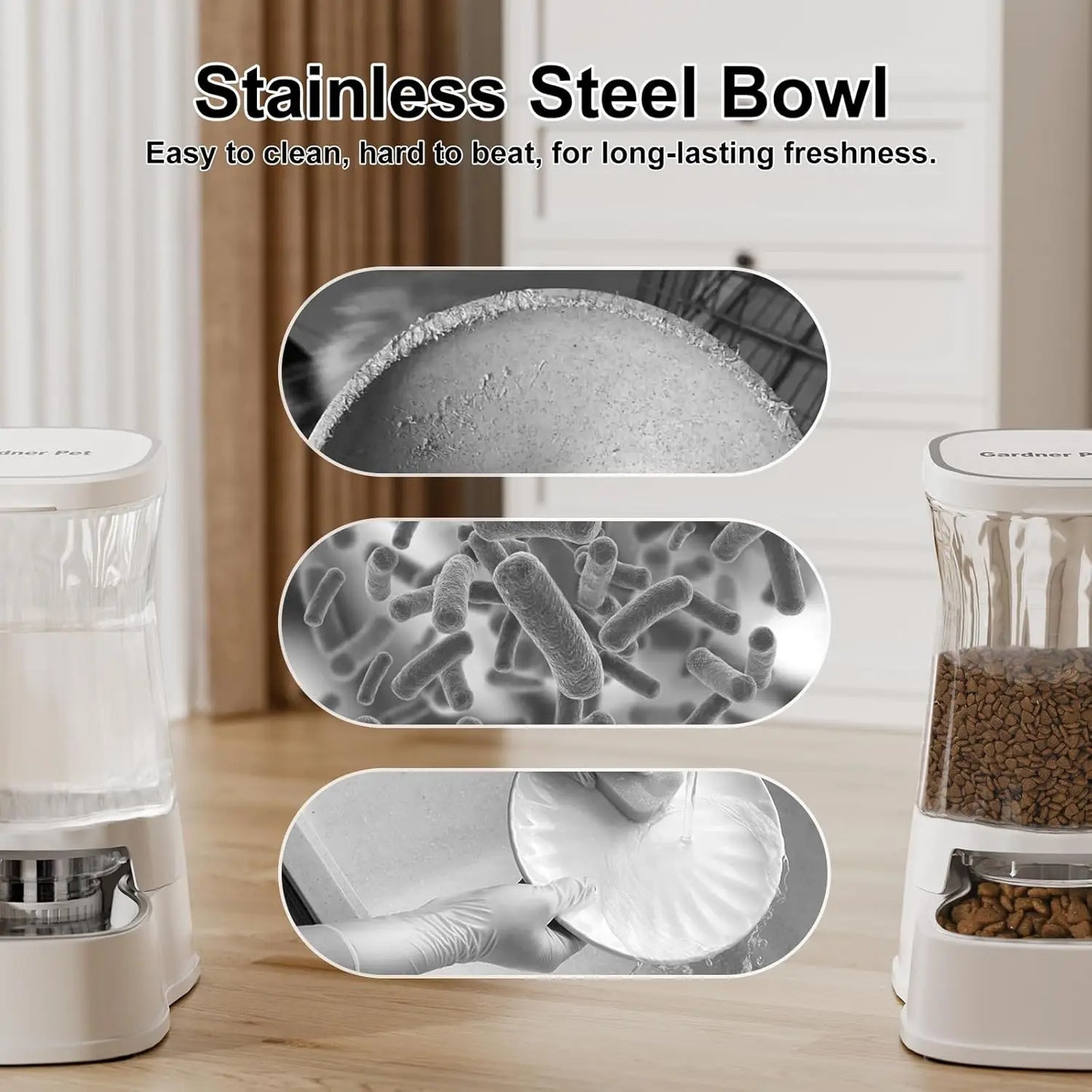 Automatic Pet Feeder Water Dispenser Set Stainless Steel Bowls