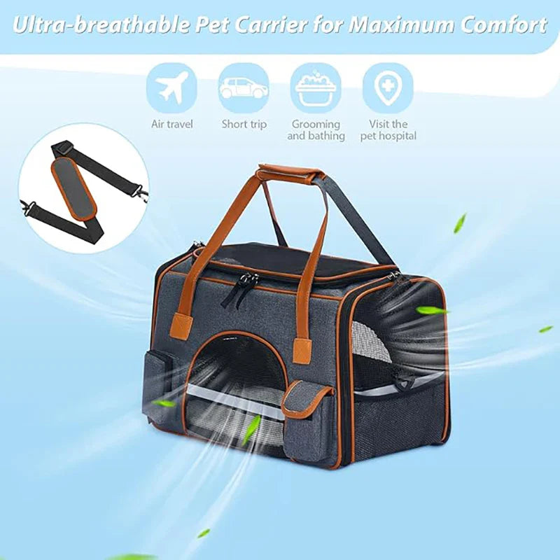 Anti-Collapse Pet Carrier Bag with Storage Pockets