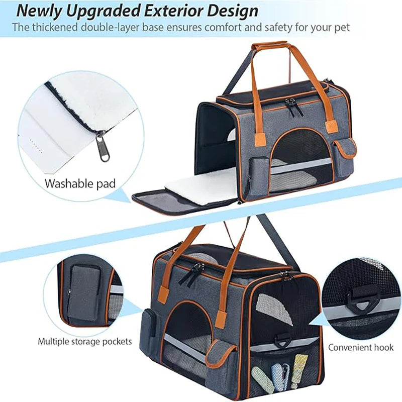 Anti-Collapse Pet Carrier Bag with Storage Pockets