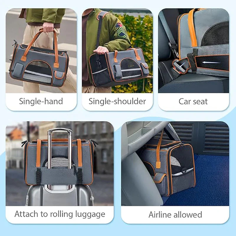 Anti-Collapse Pet Carrier Bag with Storage Pockets
