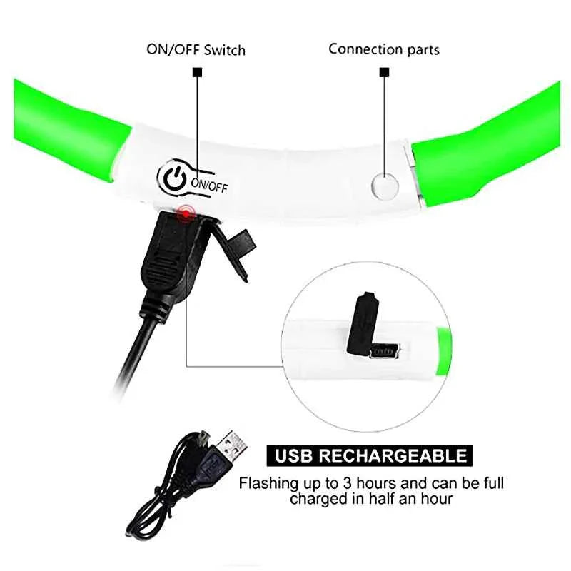 USB Rechargeable LED Dog Collar for Night Safety