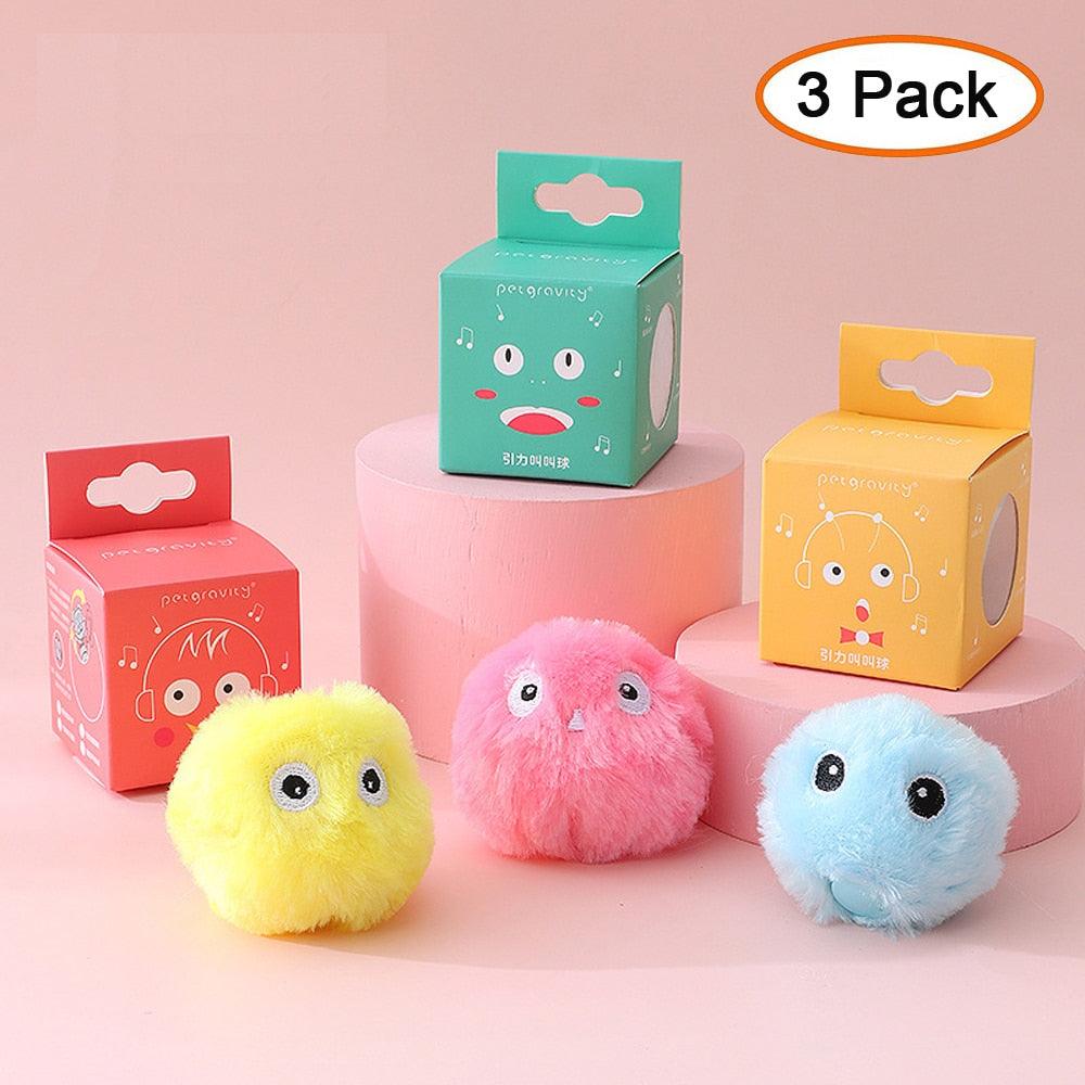 Smart Fluffy Plush Cat Ball Toys Interactive Chirping Balls Cat Kicker Toys 3 Lifelike Sounds Fun Kitty Kitten Toys Interactive Electric Cat Ball with Sound