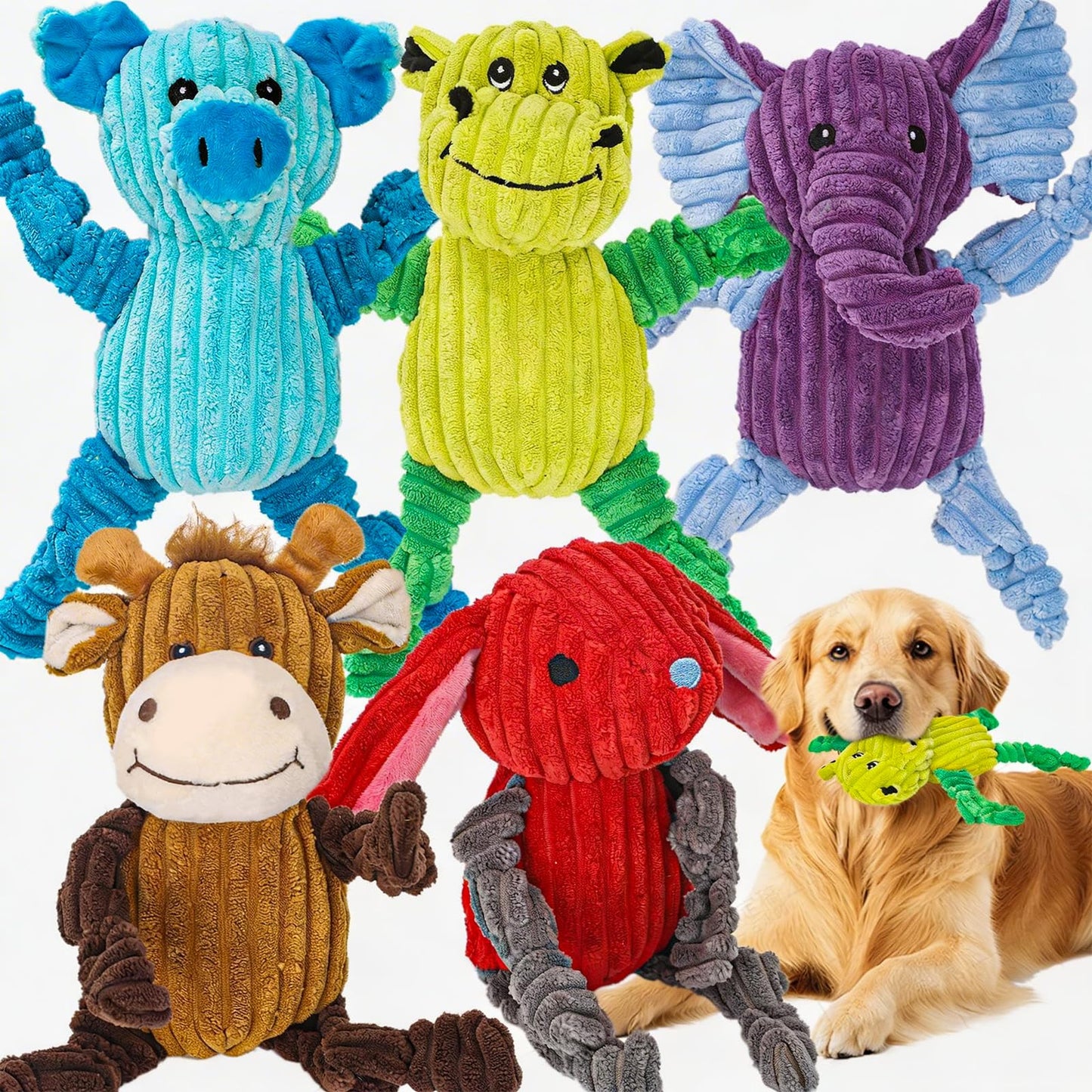 5-Pack Squeaky Plush Dog Toy Bundle Durable