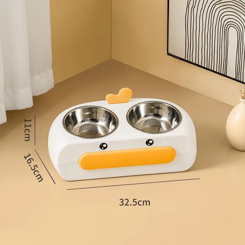Duck Design Double Pet Feeding Bowl Food Water Tray