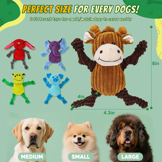 5-Pack Squeaky Plush Dog Toy Bundle Durable