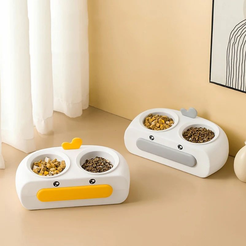 Duck Design Double Pet Feeding Bowl Food Water Tray