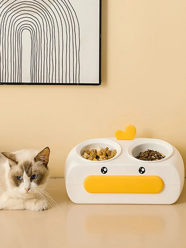 Duck Design Double Pet Feeding Bowl Food Water Tray
