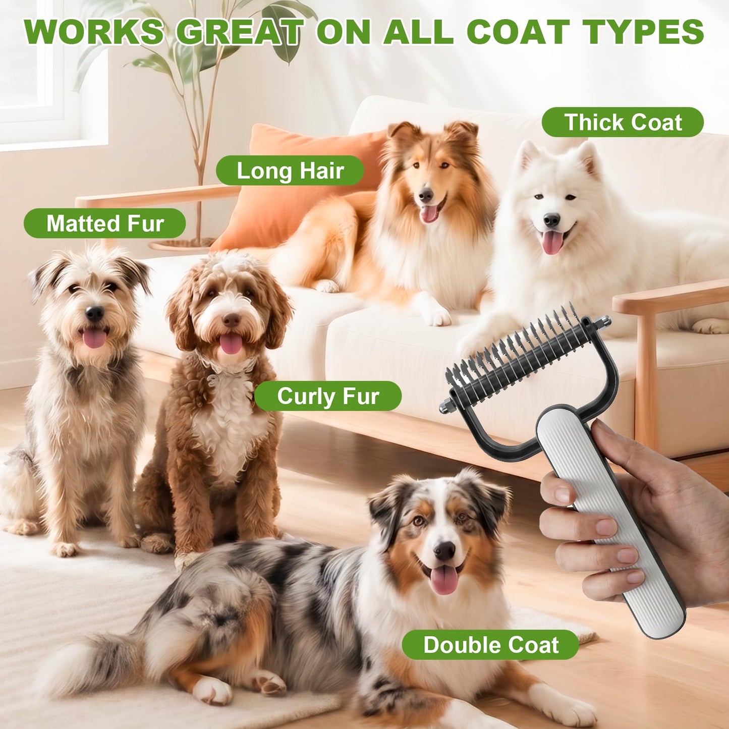 Double-Sided Dematting Comb for Dogs Cats Deshedding Grooming Tool