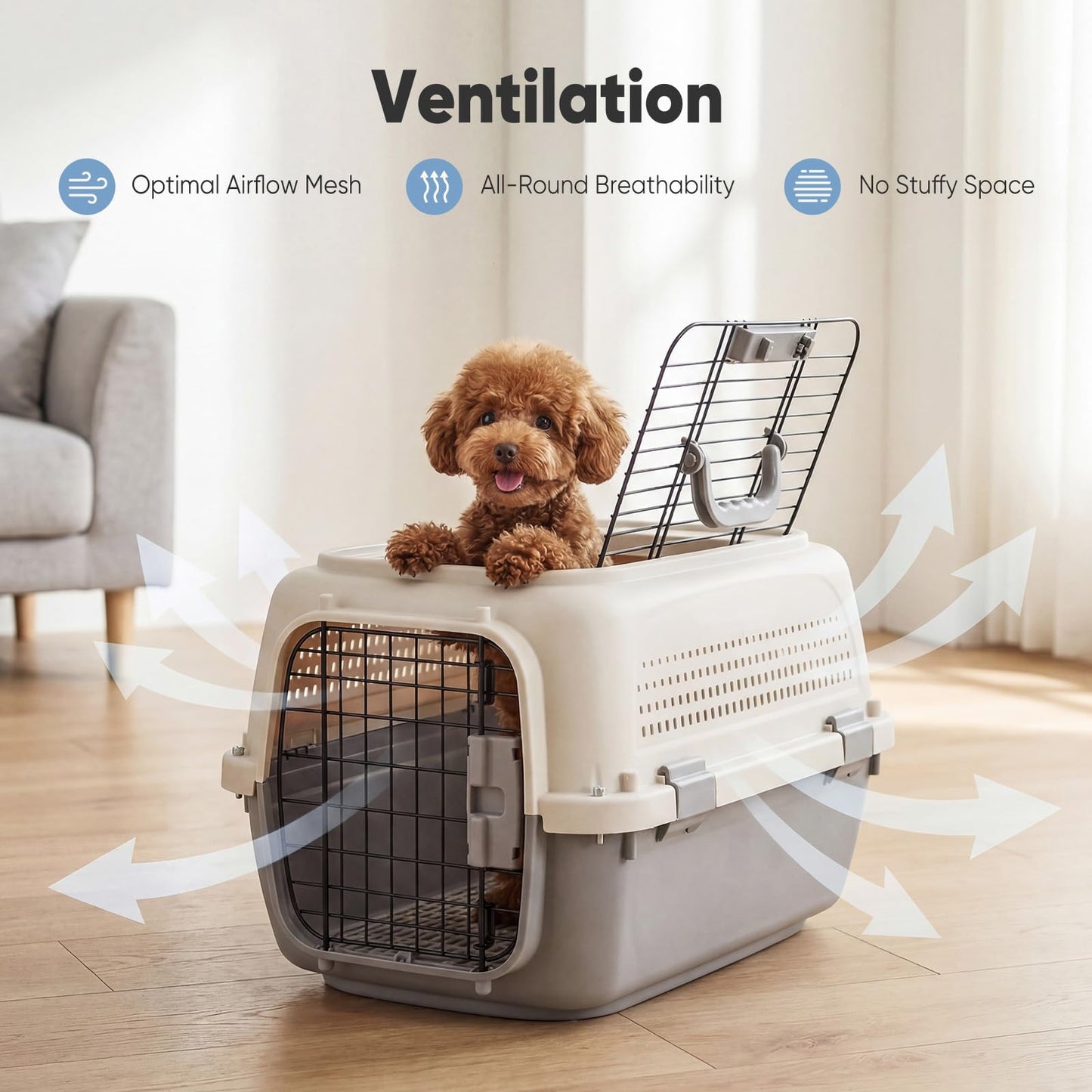 Airline Approved Pet Carrier Crate with Secure Wire Doors
