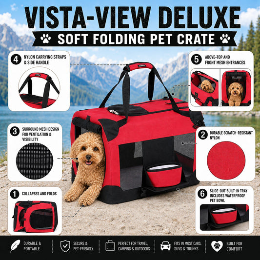 Deluxe 360° Vista Pet Crate Carrier with Bowl