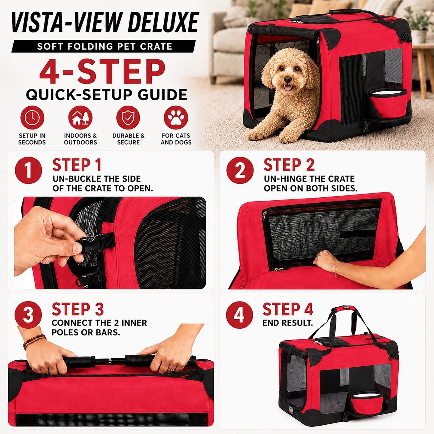 Deluxe 360° Vista Pet Crate Carrier with Bowl