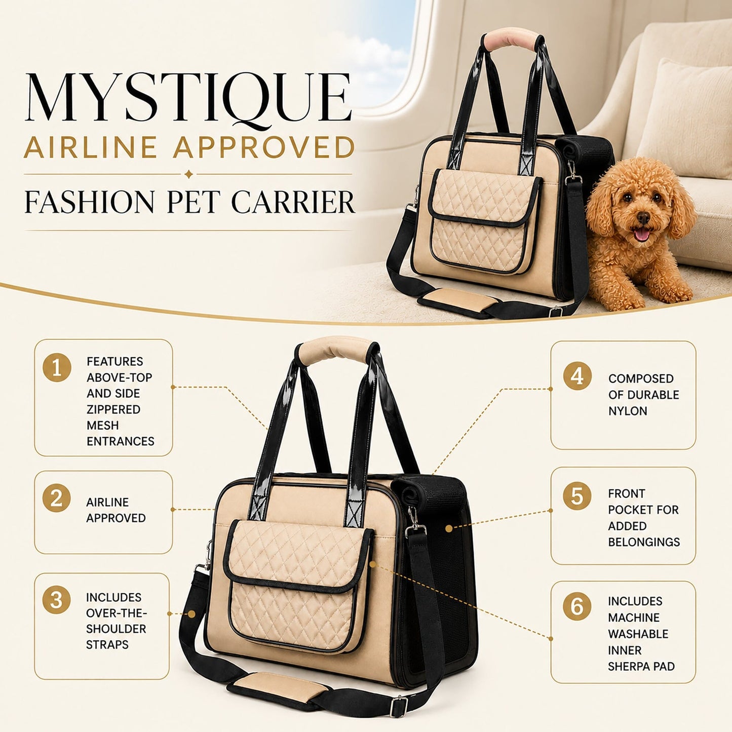 Airline Approved Fashion Pet Carrier with Storage Pouch