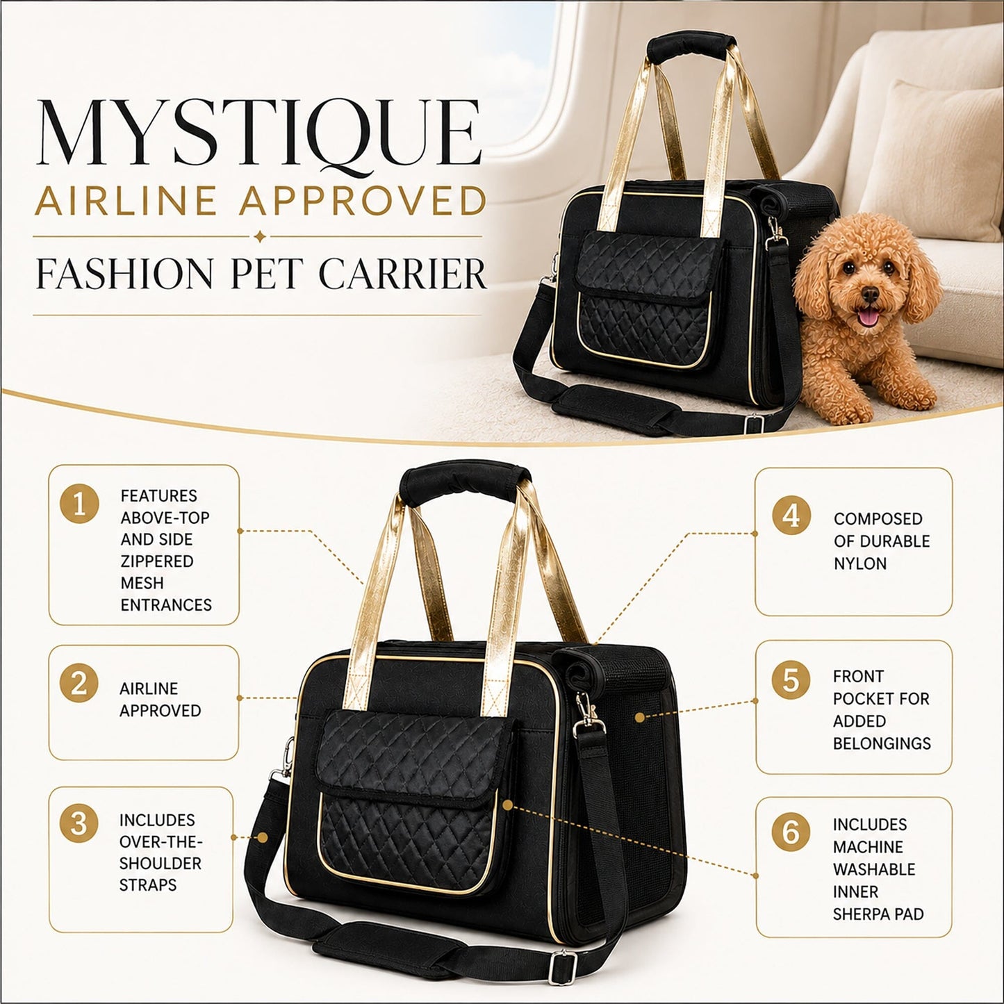 Airline Approved Fashion Pet Carrier with Storage Pouch