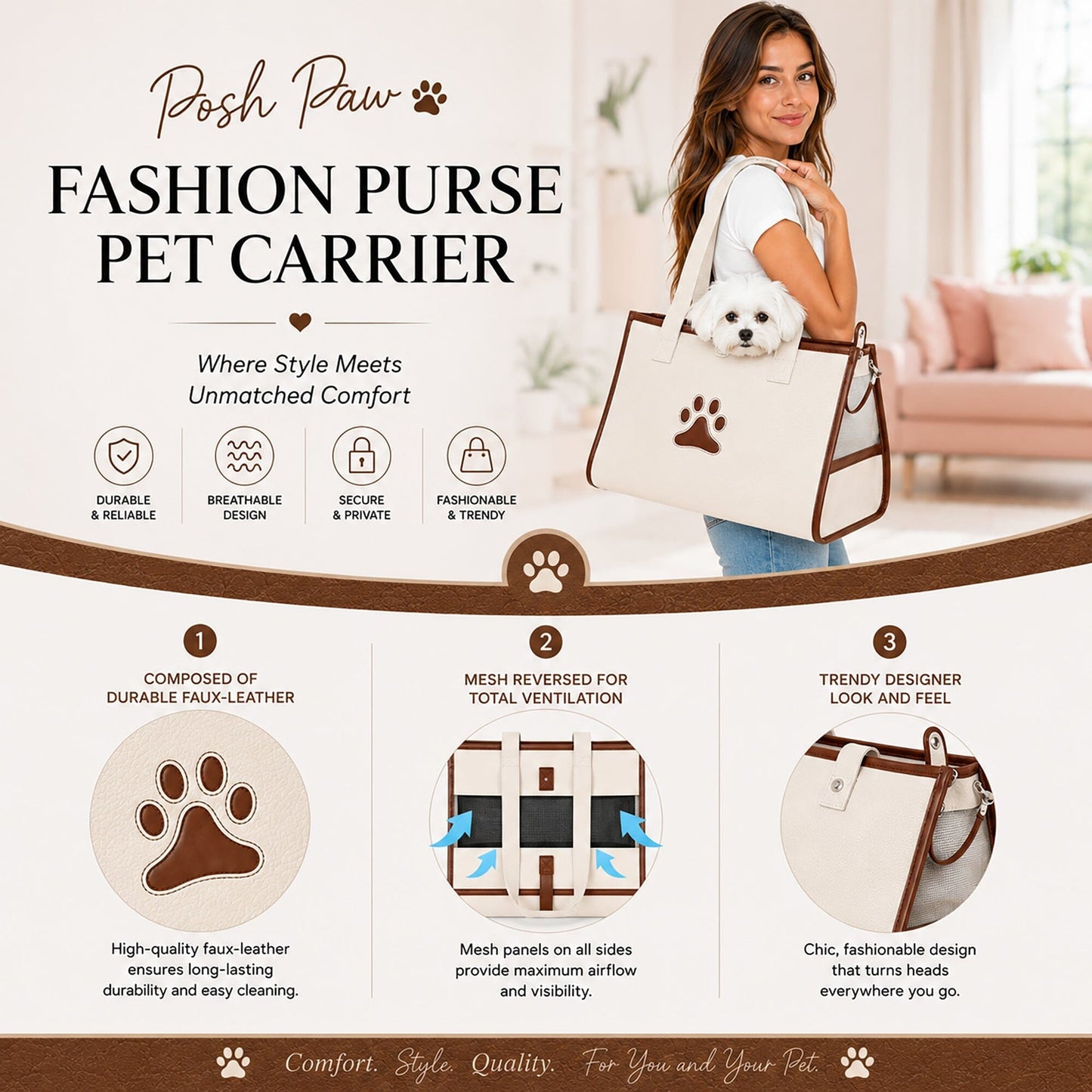 Elegant Leatherette Designer Pet Carrier Tote for Dogs